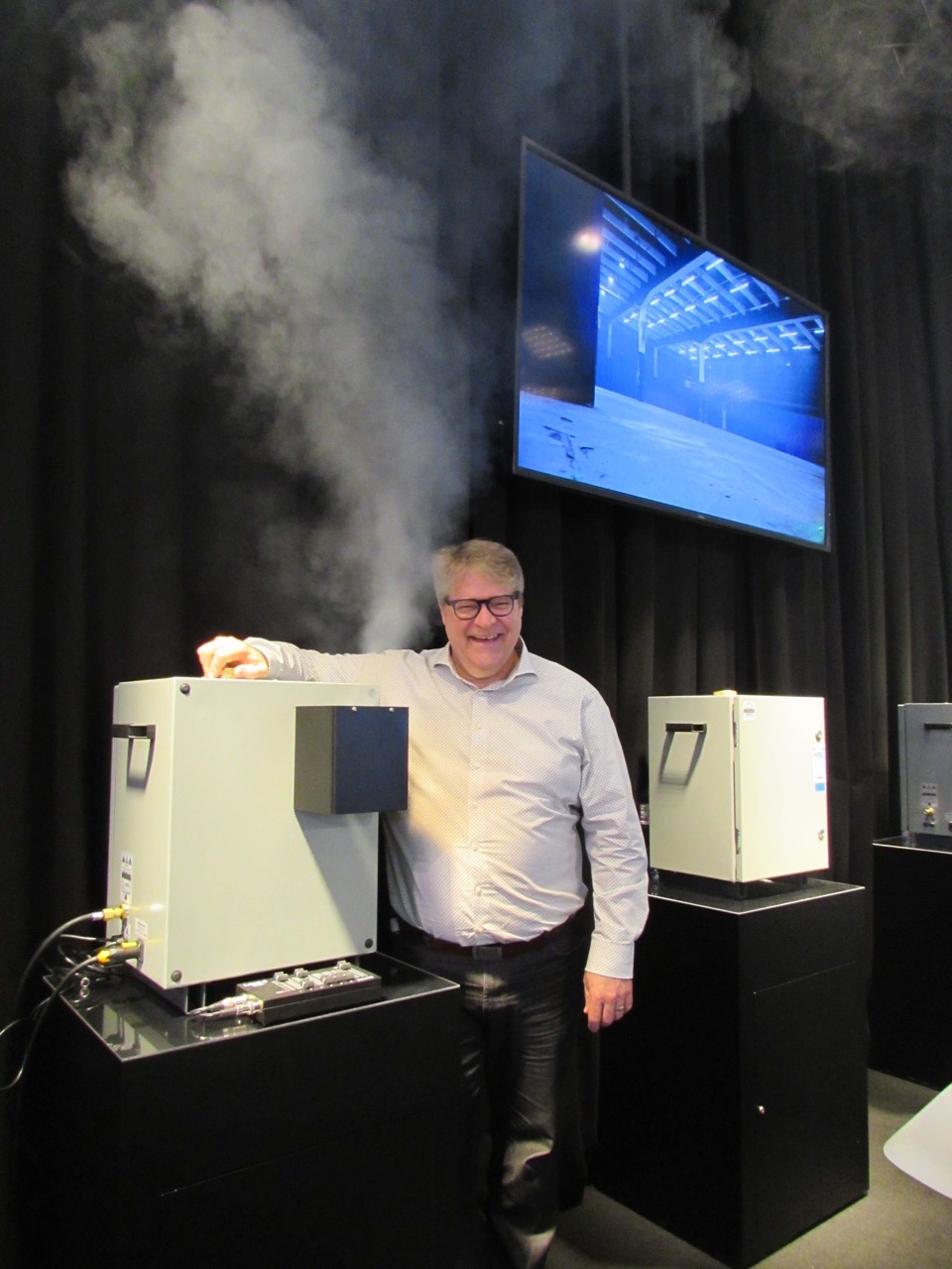 IMG MDG CEO Martin Michaud with the Me WPE weather resistant fog generator